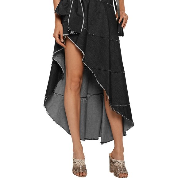 Norma Kamali USA New Frayed Wrap Denim Skirt SEXY - Picture 4 of 13